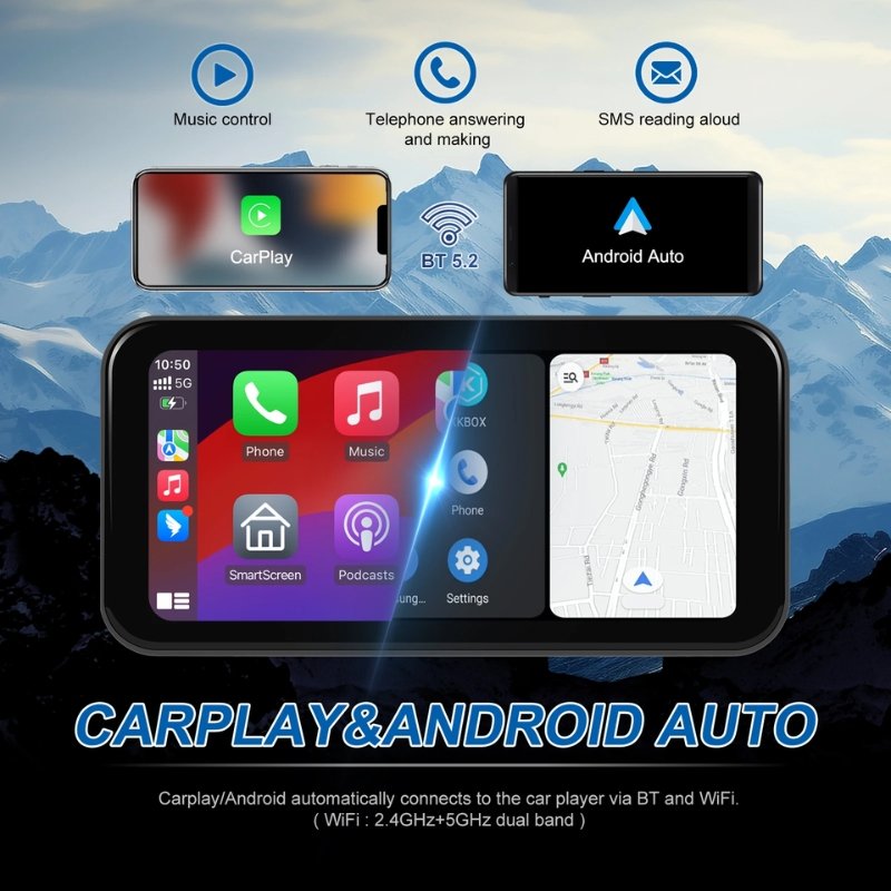 Pantalla inteligente de 6.25 pulgadas para moto con Apple CarPlay, Android Auto inalámbrico y control de manillar