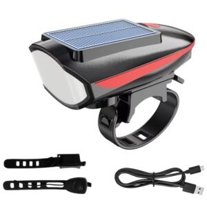 Luz Solar para Patineta/Bicicleta 3 en 1 con Bocina LED Faro Delantero + Pito
