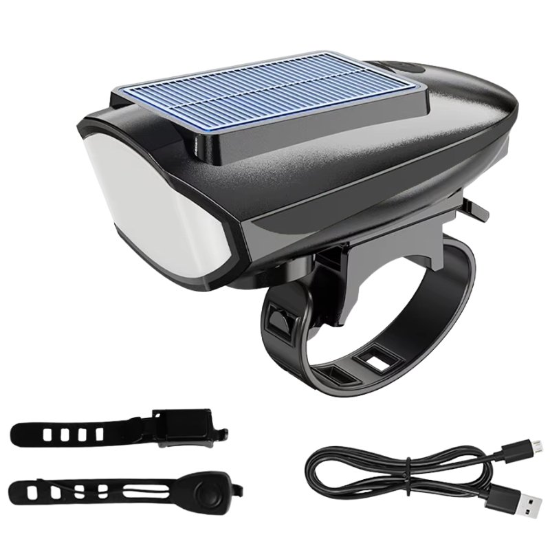Luz Solar para Patineta/Bicicleta 3 en 1 con Bocina LED Faro Delantero + Pito