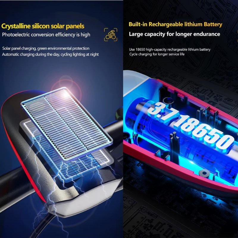 Luz Solar para Patineta/Bicicleta 3 en 1 con Bocina LED Faro Delantero + Pito