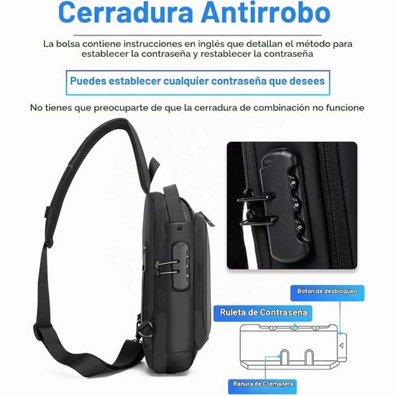 Bolso Canguro Anti Robo Con Clave y Usb